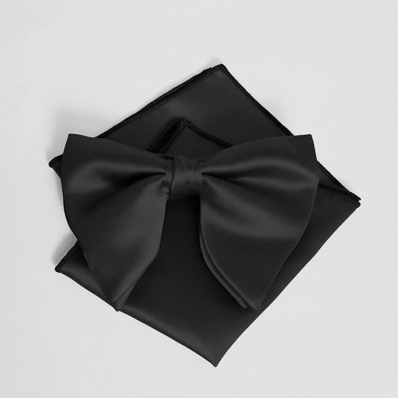 Men's British Style Solid Color Oversized Pointed Bow Tie Pocket Square - Image 8
