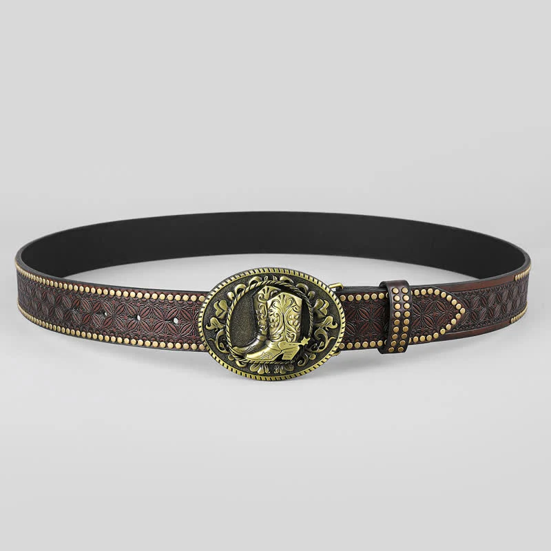 Men's Bronze Boots Oval Buckle Leather Belt - Image 3