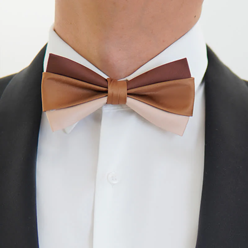 Men's Brown Champagne Three Colors Contrasting Bow Tie - Image 2