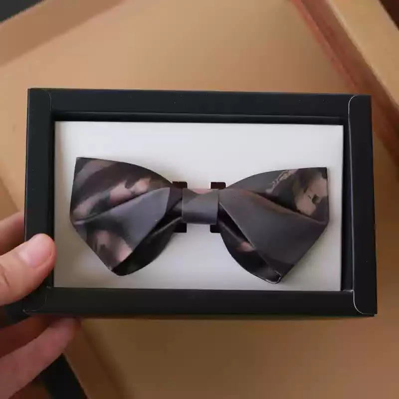 Men's Brown Gray Gradient Color Bow Tie - Image 4