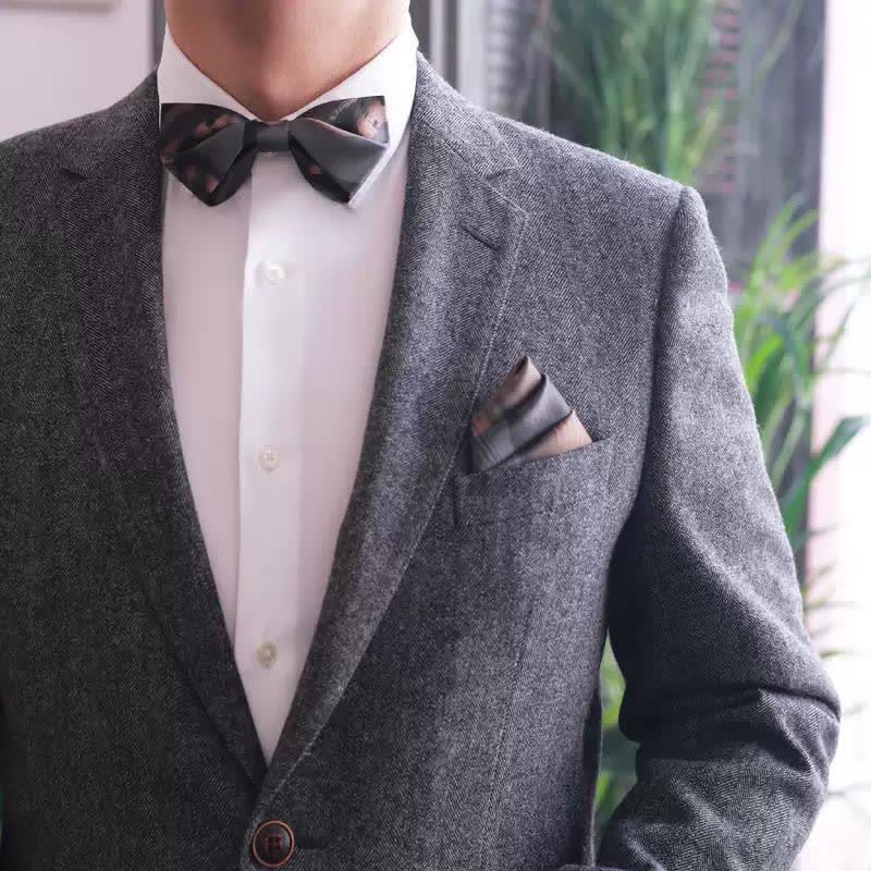 Men's Brown Gray Gradient Color Bow Tie - Image 5