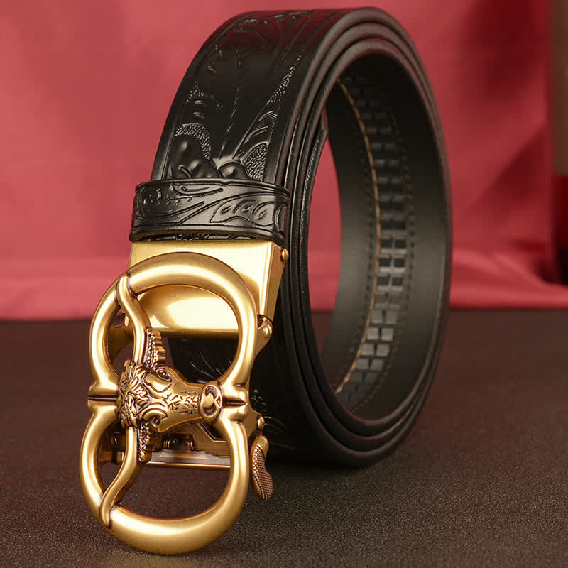 Men's Double Ring Bull Automatic Buckle Leather Belt - Image 14