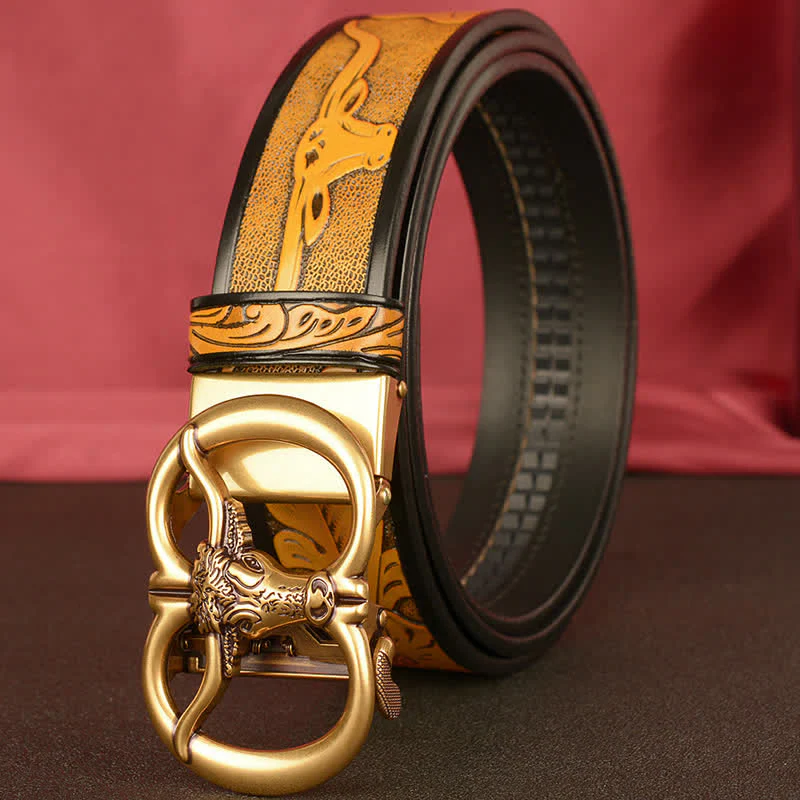 Men's Double Ring Bull Automatic Buckle Leather Belt - Image 3