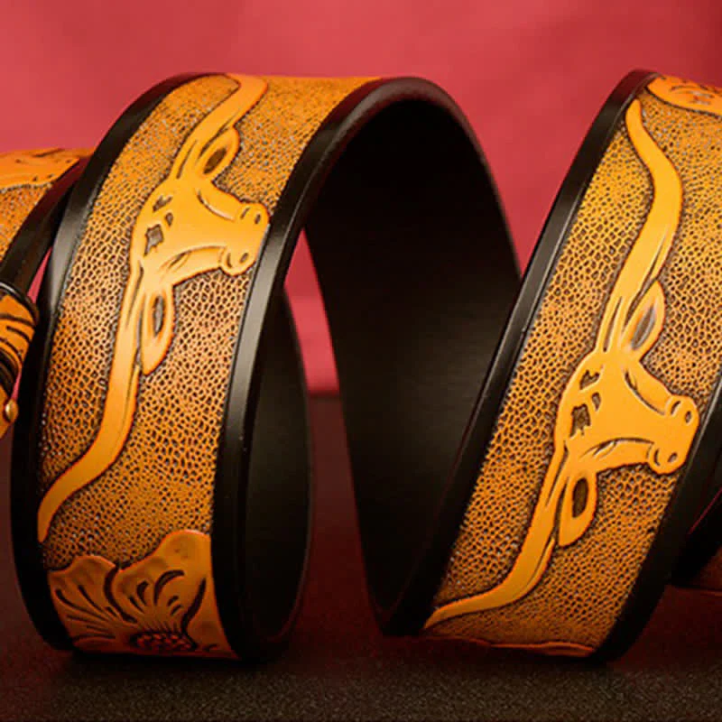Men's Double Ring Bull Automatic Buckle Leather Belt - Image 9