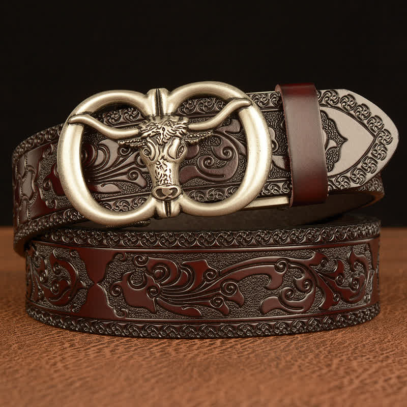 Men's Bull Head Buckle Leather Belt - Image 13