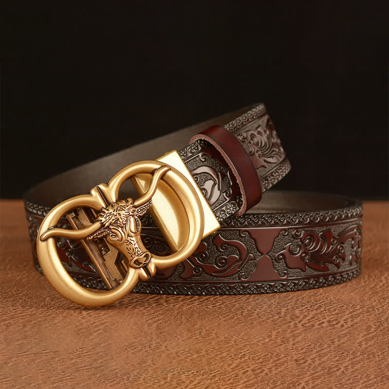 Men's Bull Head Buckle Leather Belt - Image 2