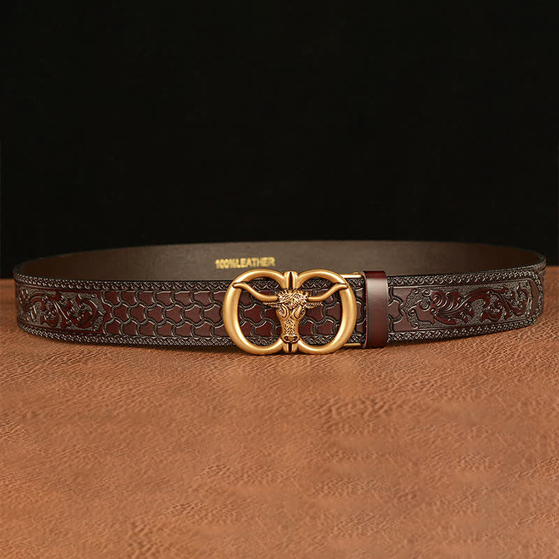 Men's Bull Head Buckle Leather Belt - Image 4