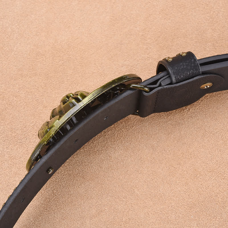 Men's Bull Head Buckle Rivet Decor Leather Belt - Image 10