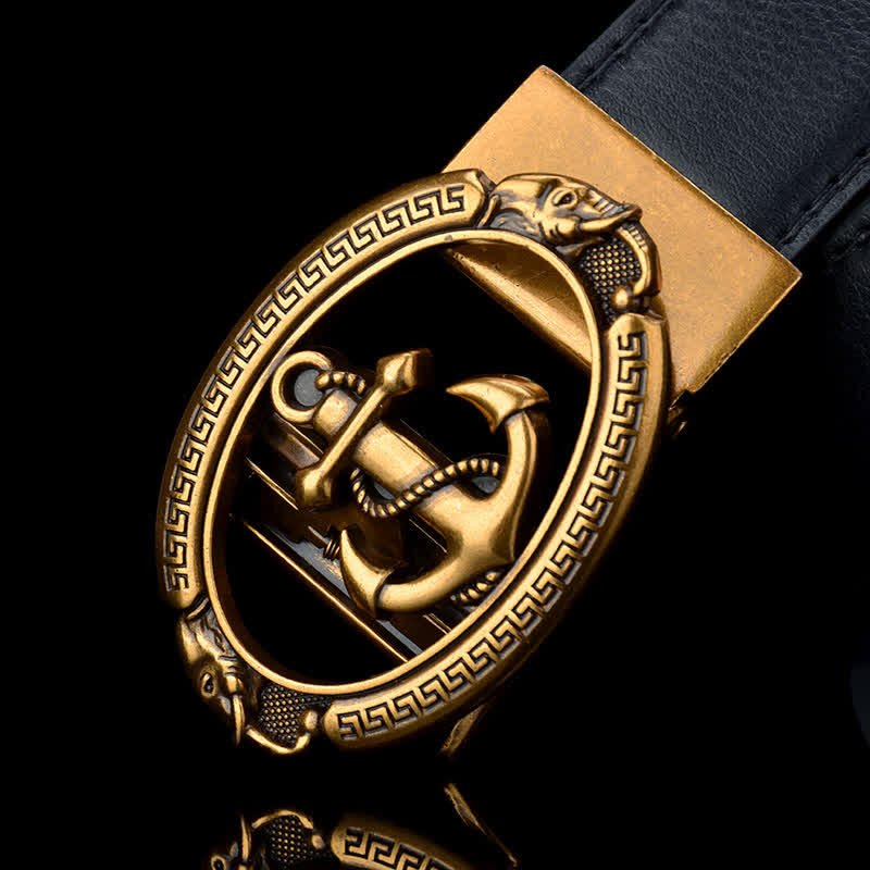 Men's Nautical Ship Anchor Leather Belt - Image 3