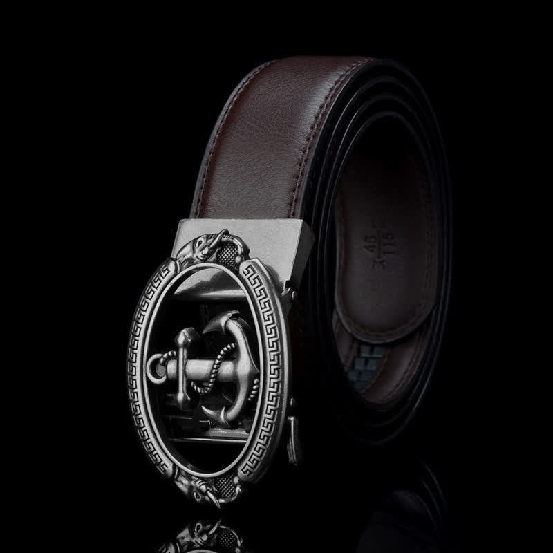 Men's Nautical Ship Anchor Leather Belt - Image 6