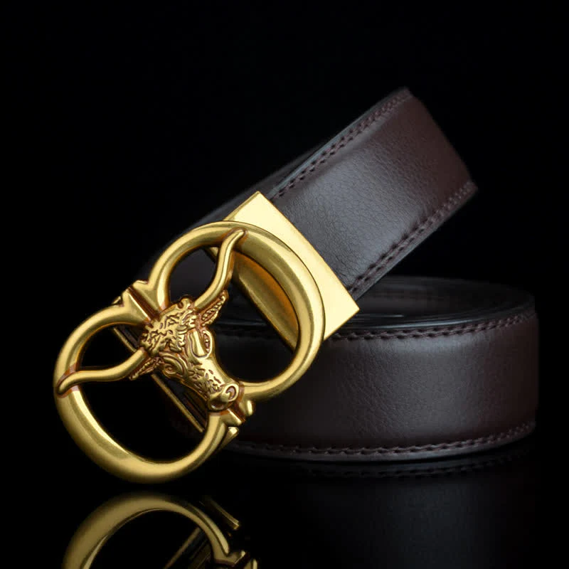 Men's Bull Head Dual Ring Leather Belt - Image 5