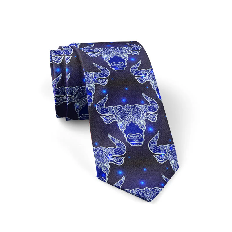 Men's Bull's Head And Blue Star Pattern Necktie - Image 2
