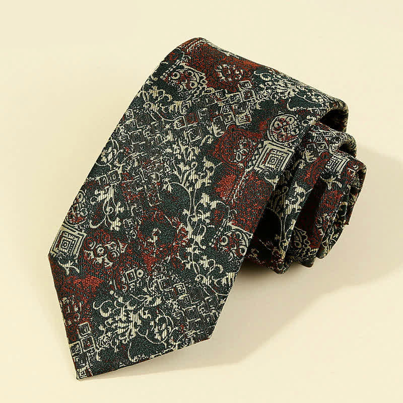 Men's Burgundy & Beige Floral Embroidery Necktie - Image 2