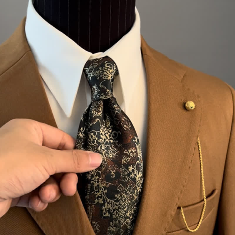 Men's Burgundy & Beige Floral Embroidery Necktie - Image 3