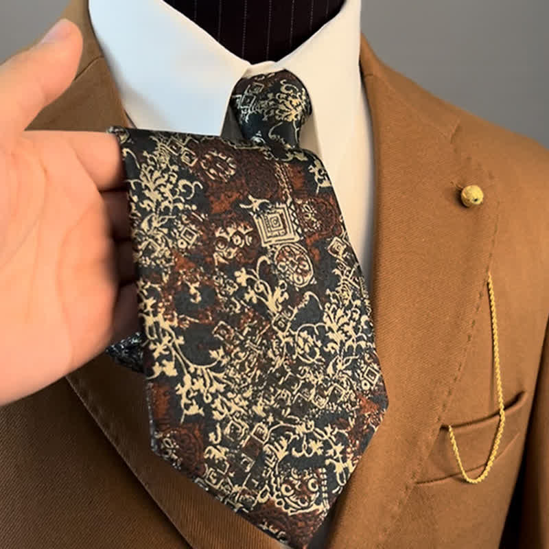 Men's Burgundy & Beige Floral Embroidery Necktie - Image 4