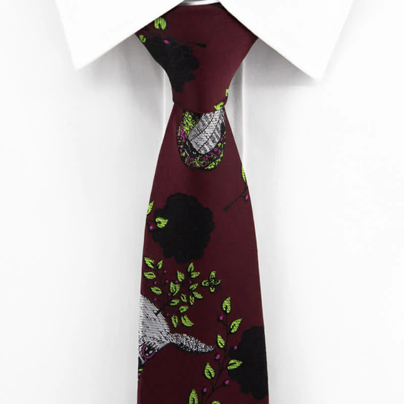 Men's Burgundy Black Rose & Deer Necktie - Image 2
