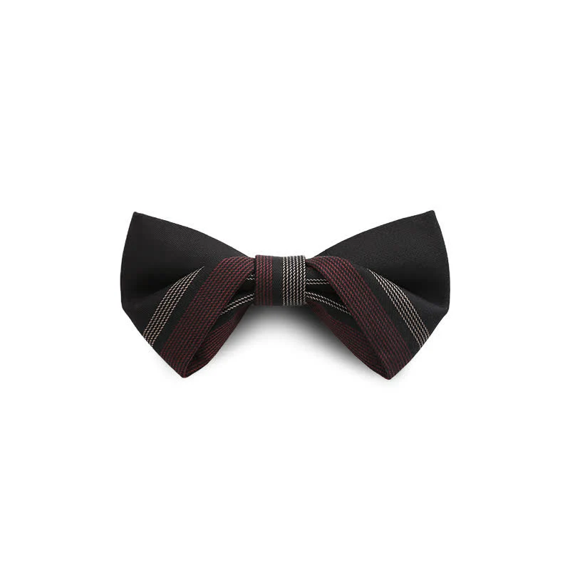 Men's Burgundy & Black Striped Formal Bow Tie - Image 10