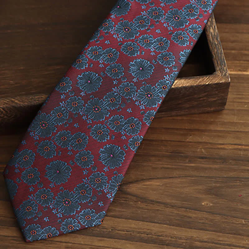 Men's Burgundy & Blue Flowers Necktie - Image 3