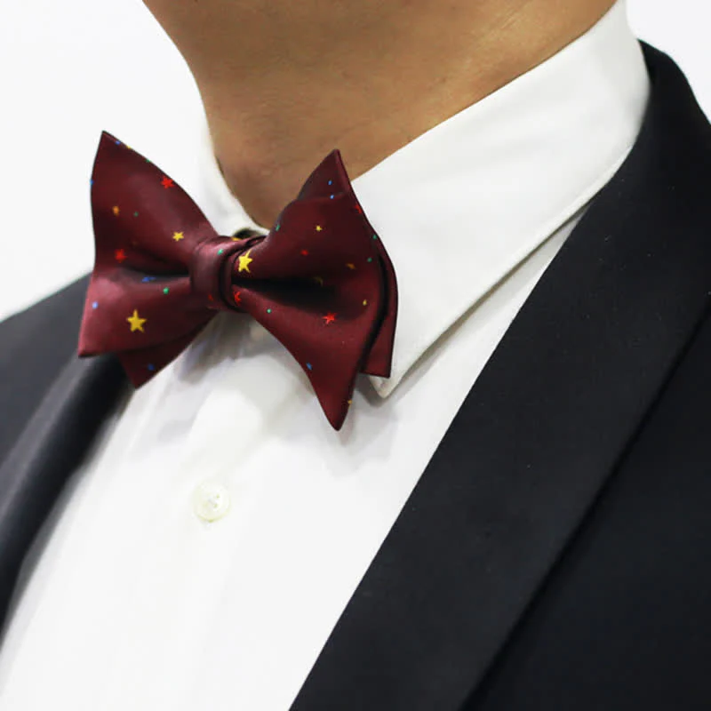 Men's Burgundy Colorful Twinkle Stars Bow Tie - Image 6