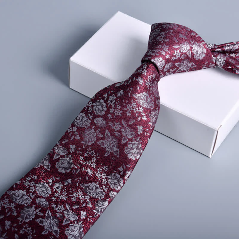 Men's Burgundy Dainty Pastel Floral Formal Necktie - Image 3