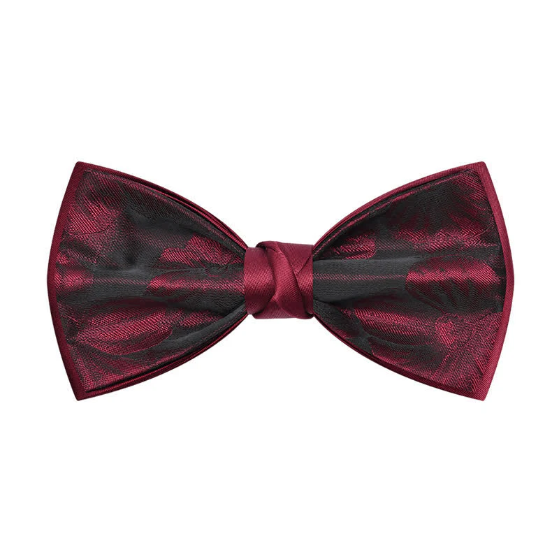 Men's Burgundy Floral Pattern Wedding Bow Tie - Image 2