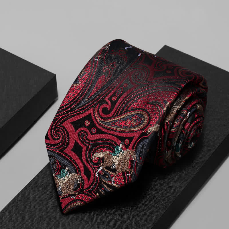 Men's Burgundy Horse Riding Paisley Necktie - Image 4
