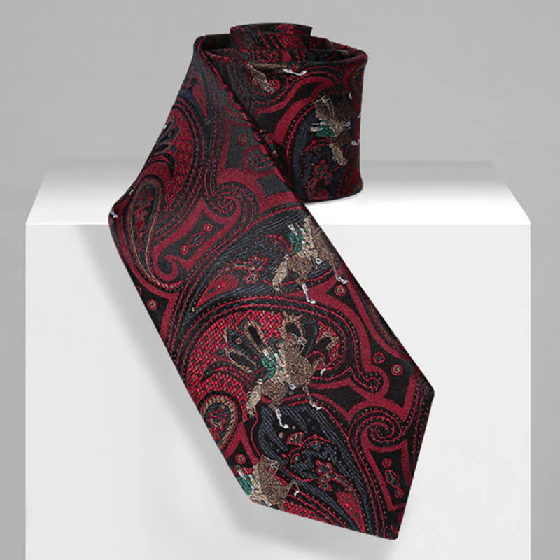Men's Burgundy Horse Riding Paisley Necktie - Image 5