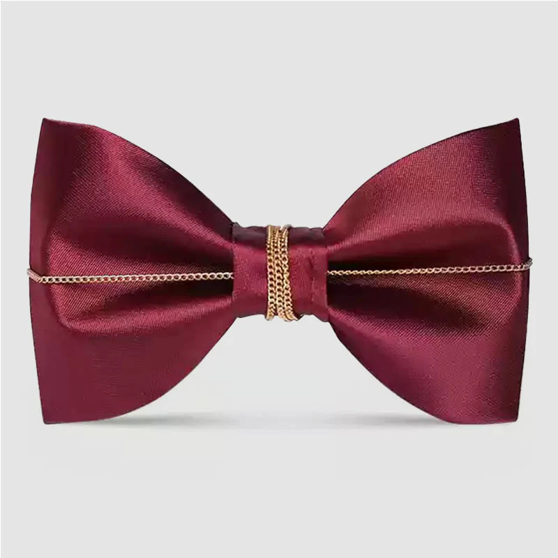 Men's Burgundy Metal Leaves Embellishment Bow Tie - Image 12