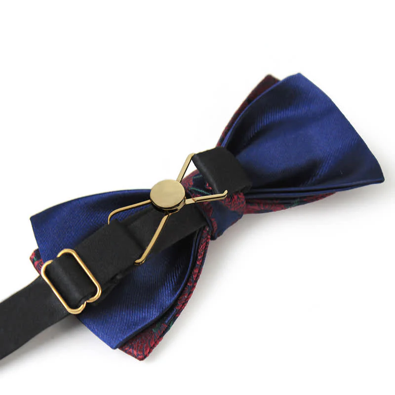 Men's Burgundy & Navy Full Flowers Pattern Bow Tie - Image 4