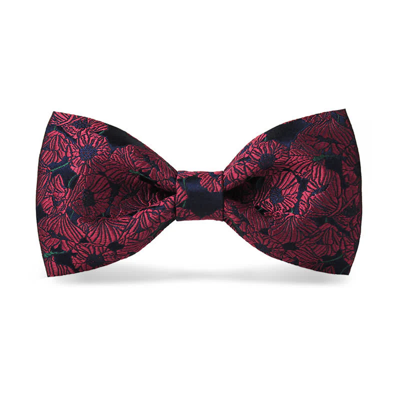 Men's Burgundy & Navy Full Flowers Pattern Bow Tie - Image 5