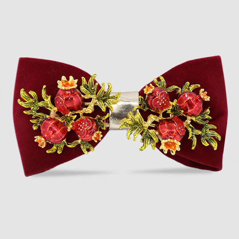 Men's Burgundy Pomegranate Floral Bow Tie