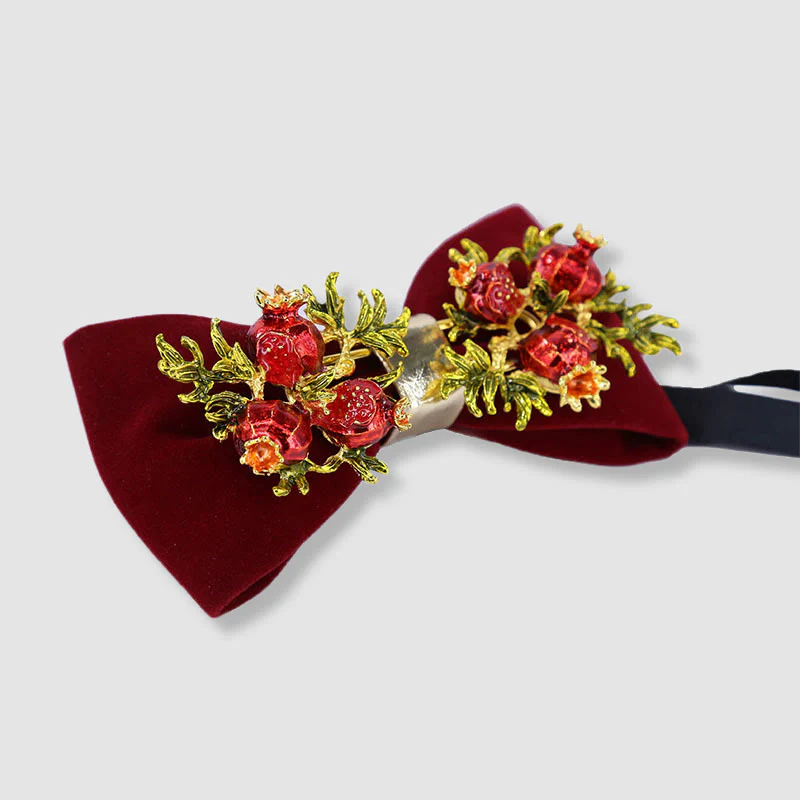 Men's Burgundy Pomegranate Floral Bow Tie - Image 5