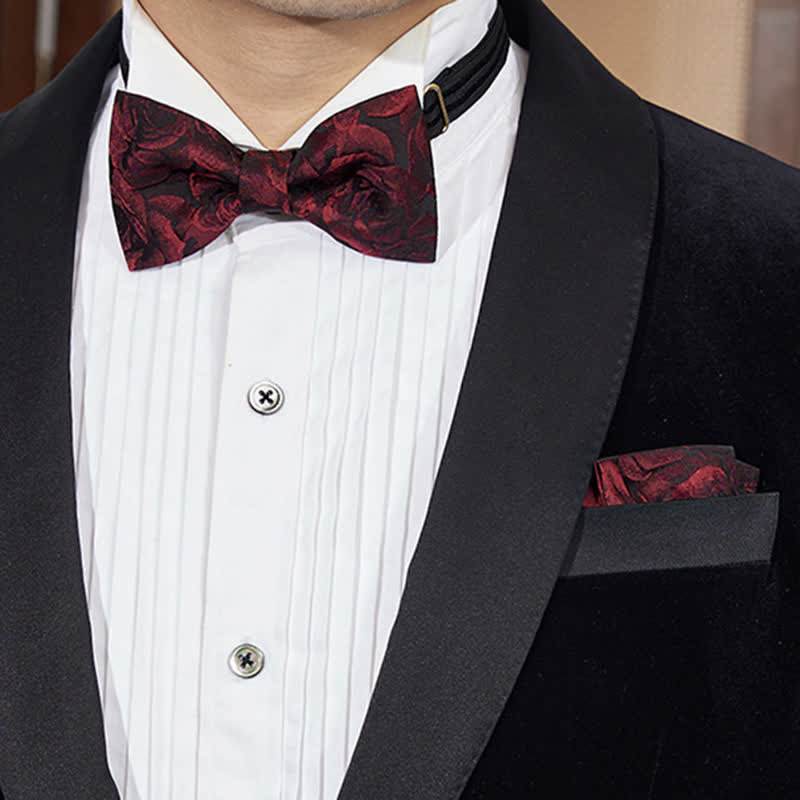 Men's Burgundy Roses Jacquard Weave Bow Tie - Image 2