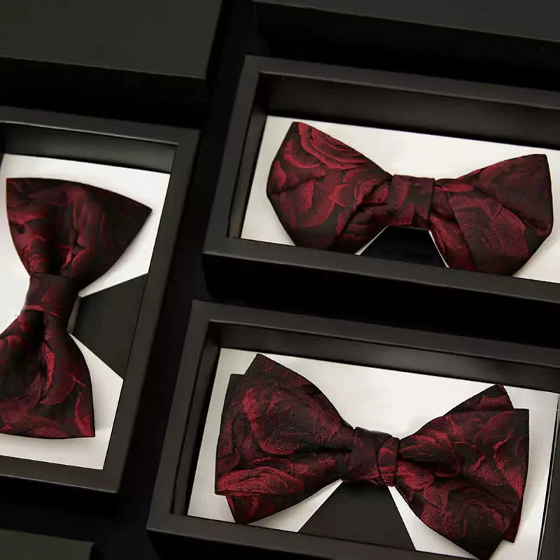 Men's Burgundy Roses Jacquard Weave Bow Tie - Image 3