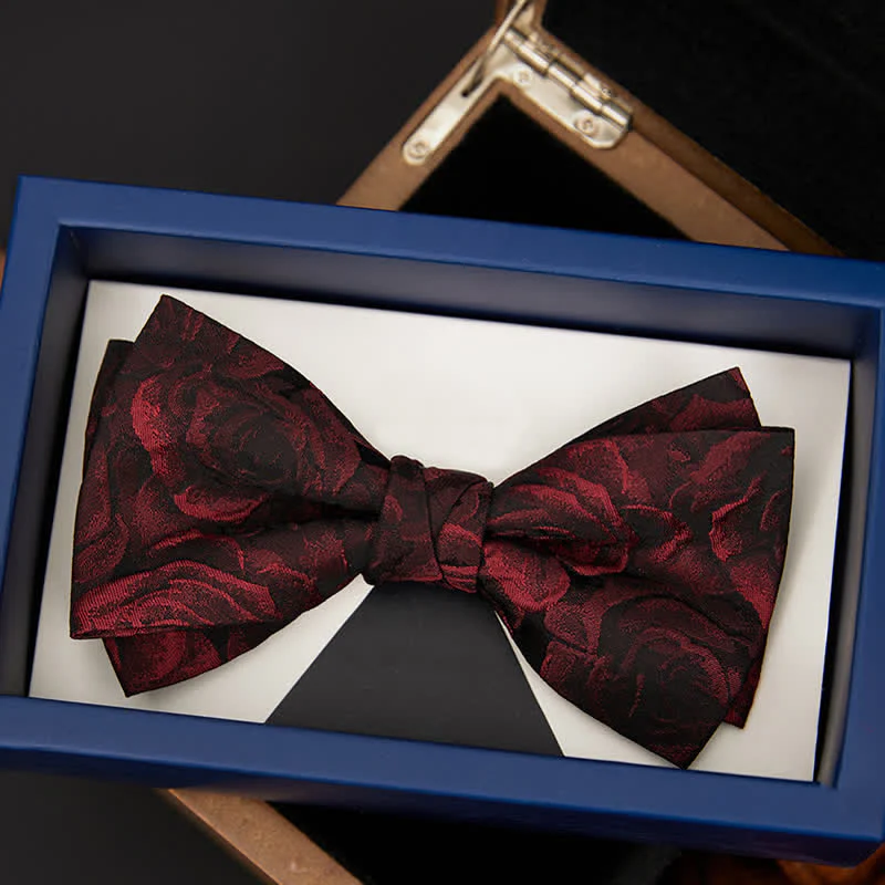 Men's Burgundy Roses Jacquard Weave Bow Tie - Image 6