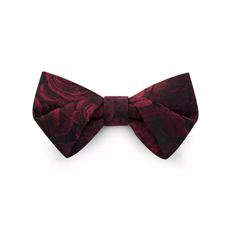 Men's Burgundy Roses Jacquard Weave Bow Tie - Image 8