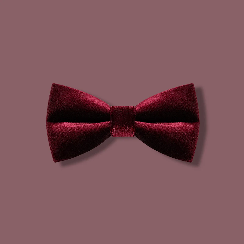 Men's Burgundy Solid Color Velvet Bow Tie - Image 2