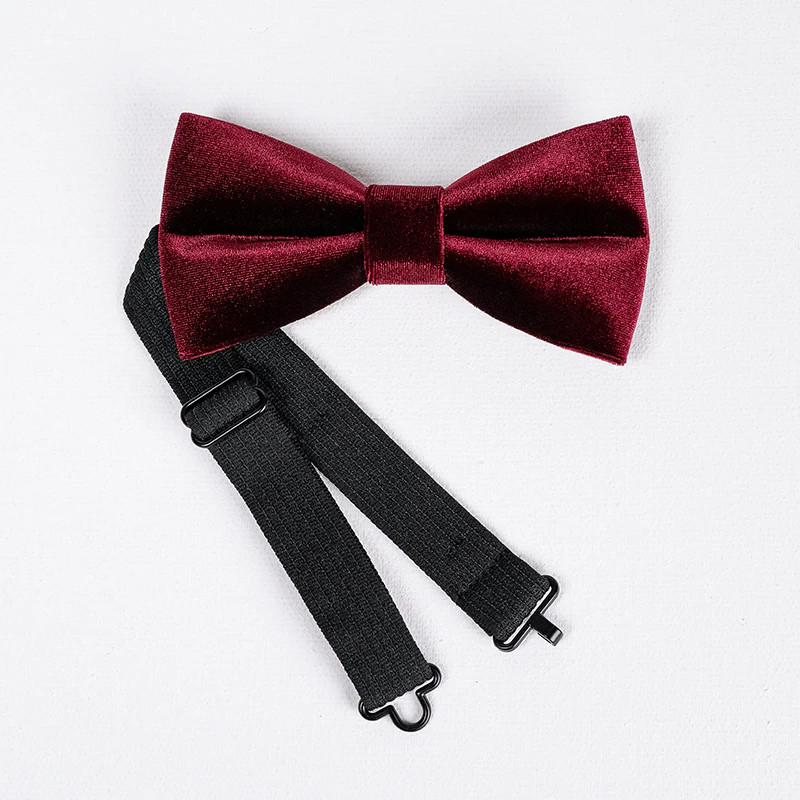 Men's Burgundy Solid Color Velvet Bow Tie - Image 6