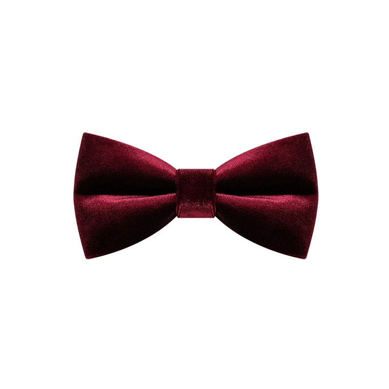 Men's Burgundy Solid Color Velvet Bow Tie - Image 7
