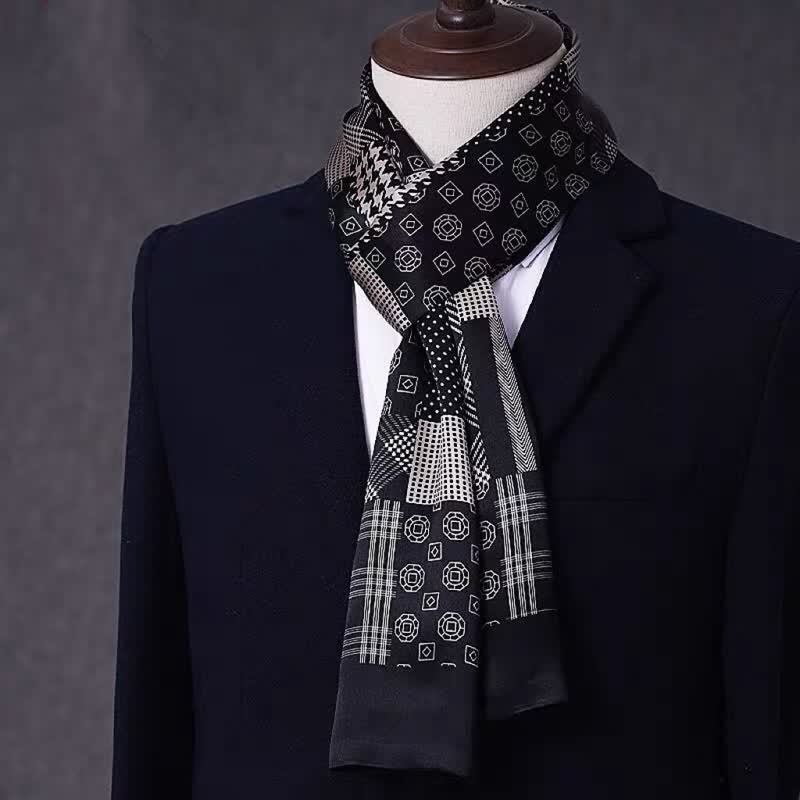 Men's Business Geometrical Figure Thin Long Pure Silk Scarf - Image 11