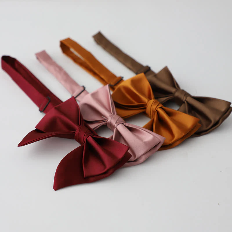 Men's Butterfly Solid Color Double Layered Oversized Pointed Bow Tie - Image 2