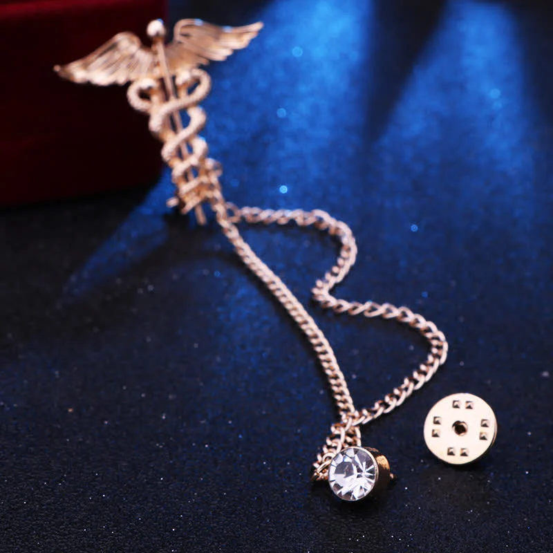 Men's Caduceus Double Snakes Chain Brooch - Image 4