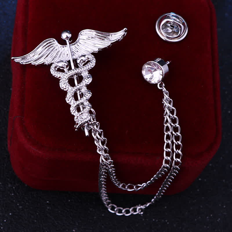 Men's Caduceus Double Snakes Chain Brooch - Image 7