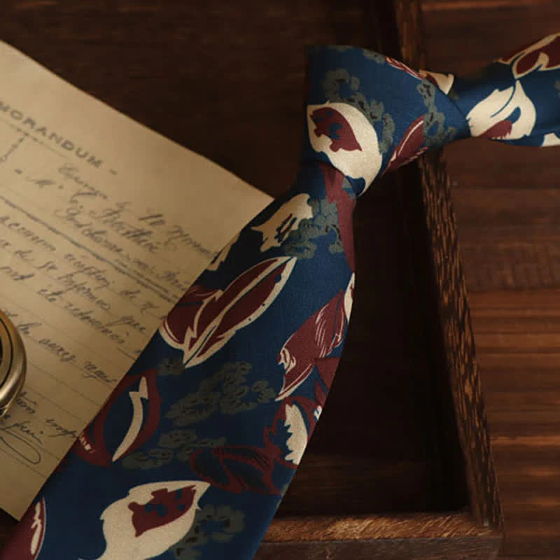 Men's Calming Navy Blue & Red Floral Necktie - Image 2