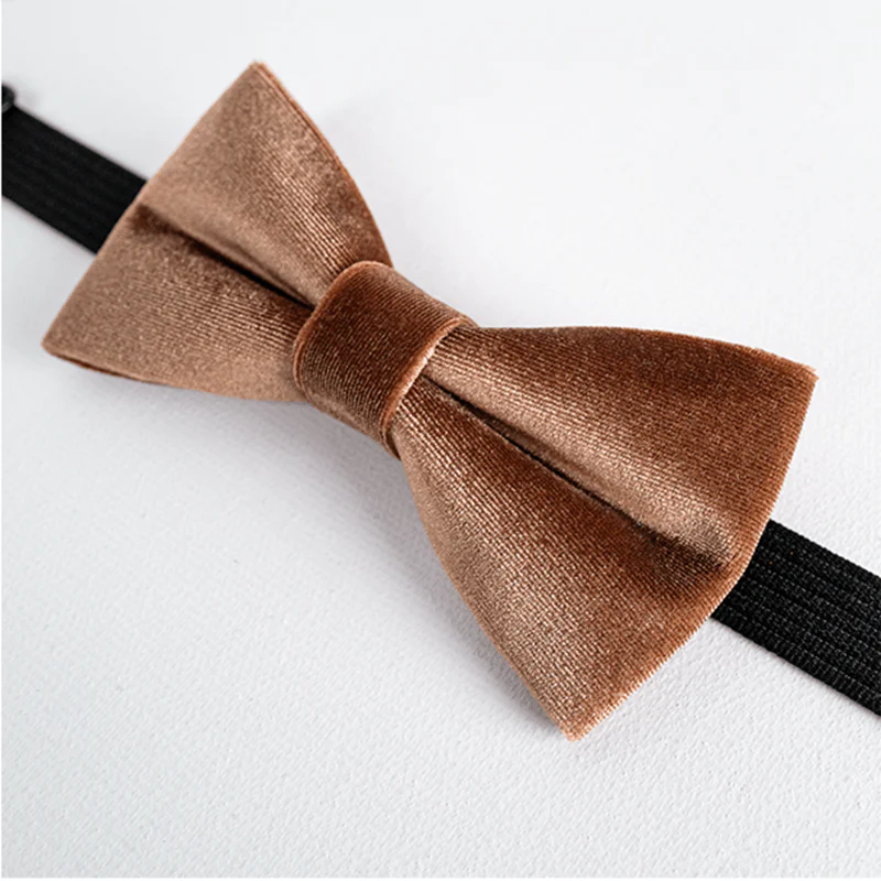 Men's Caramel Brown Solid Color Velvet Bow Tie - Image 5