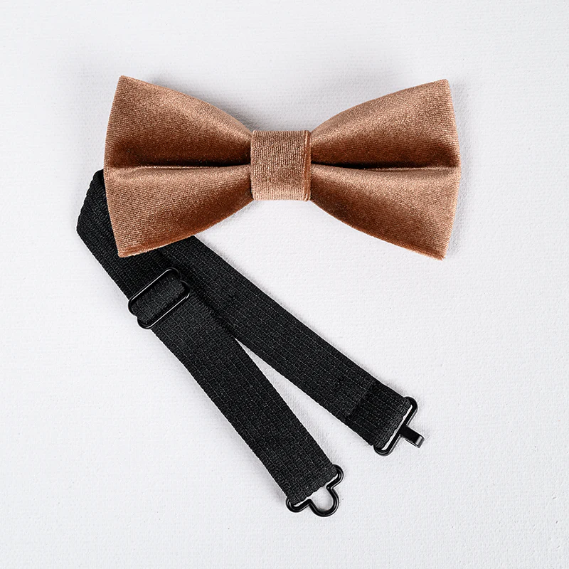 Men's Caramel Brown Solid Color Velvet Bow Tie - Image 6
