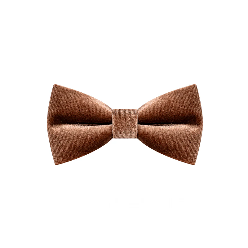 Men's Caramel Brown Solid Color Velvet Bow Tie - Image 7