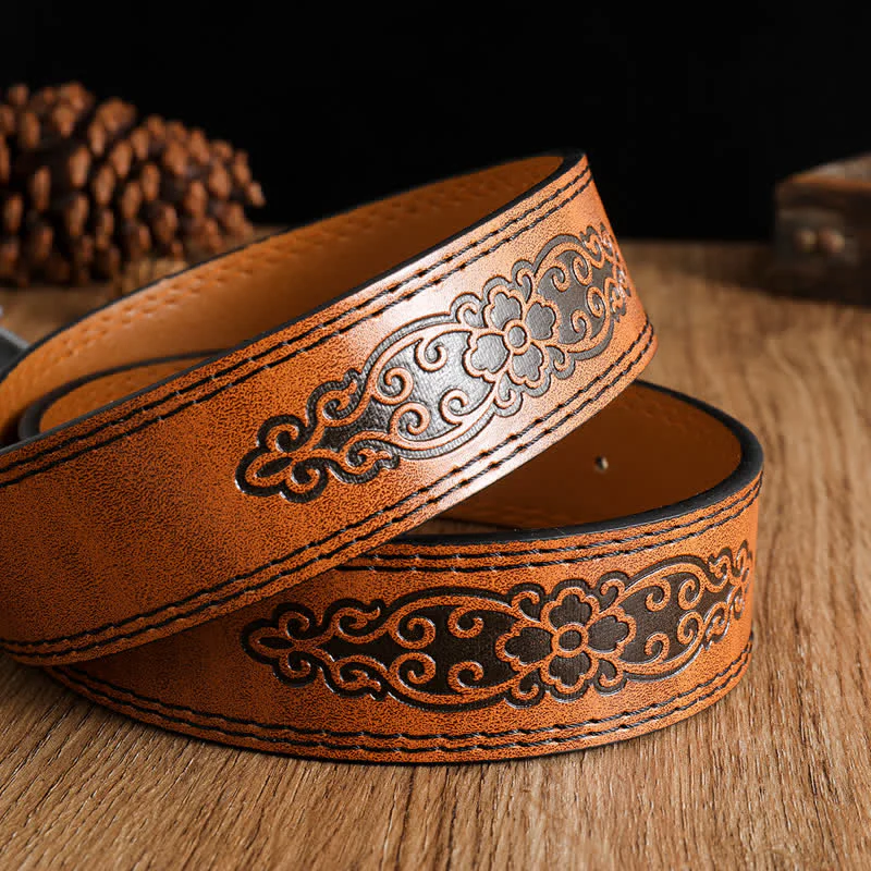Men's Carved Bald Hawk Eagle Buckle Leather Belt - Image 5