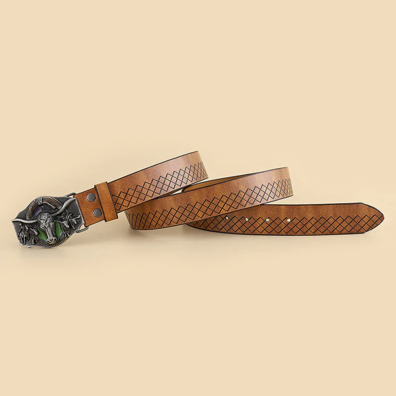 Men's Carved Cattle Longhorn Bull Leather Belt - Image 3