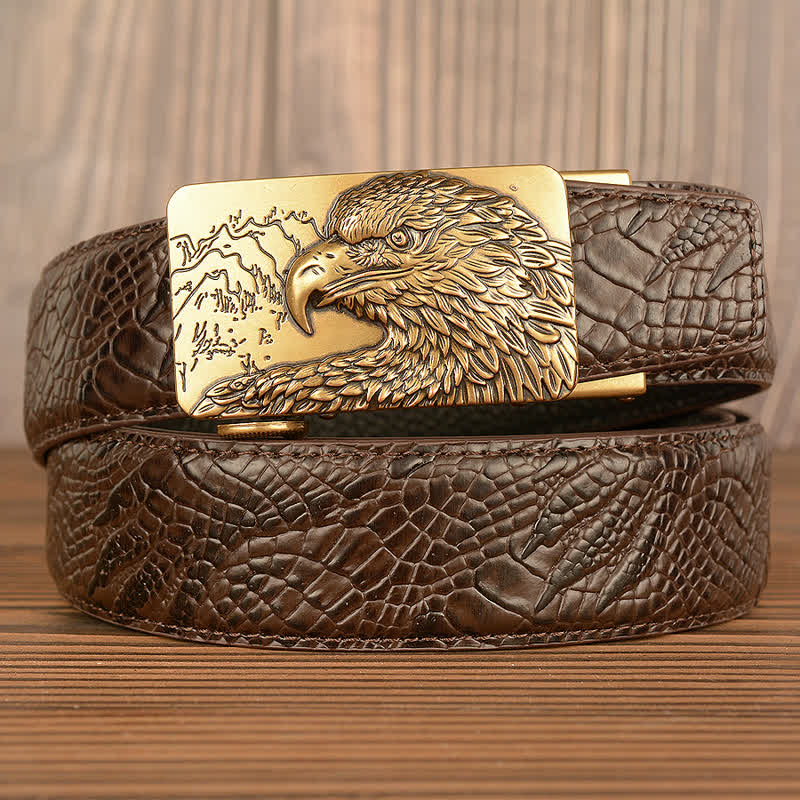 Men's Carved Eagle Crocodile Pattern Leather Belt - Image 13
